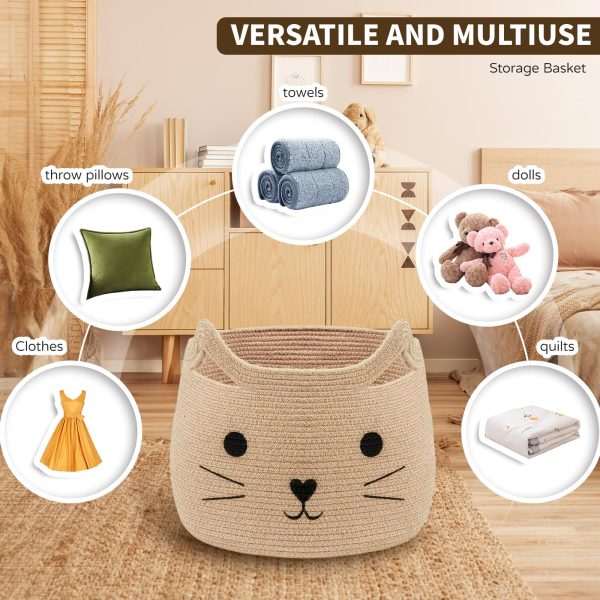 Cute Cat Woven Jute Rope Storage Laundry Basket