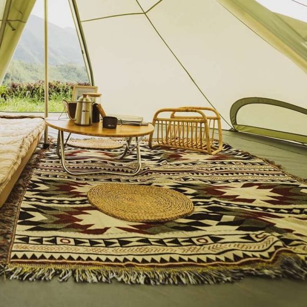 Diamond grid geometric square retro picnic mat