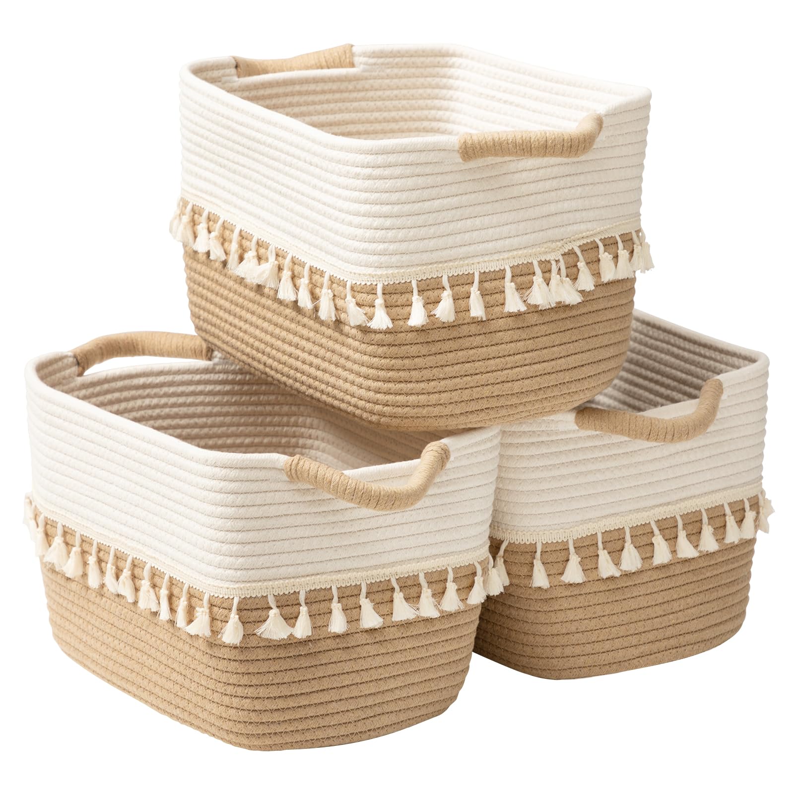 3 Pack Woven Cotton Rope Clothes Storage Laundry Basket