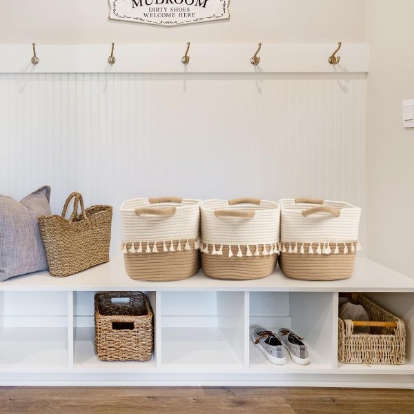 3 Pack Woven Cotton Rope Clothes Storage Laundry Basket