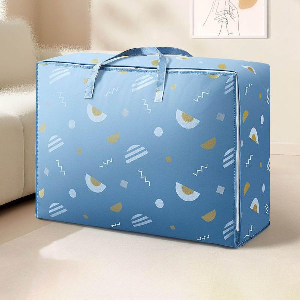 Foldable Large Capacity Comforter Clothes Blue Geometry Storage Bag