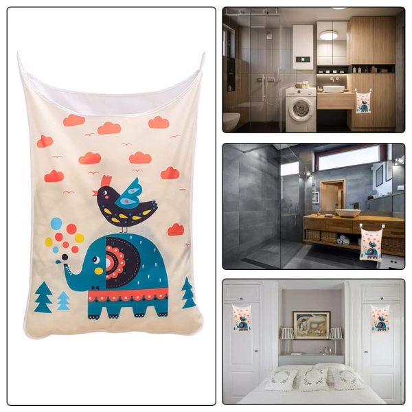 Large Capacity Cartoon Elephant Pattern Hanging Laundry Hamper Storage Bag