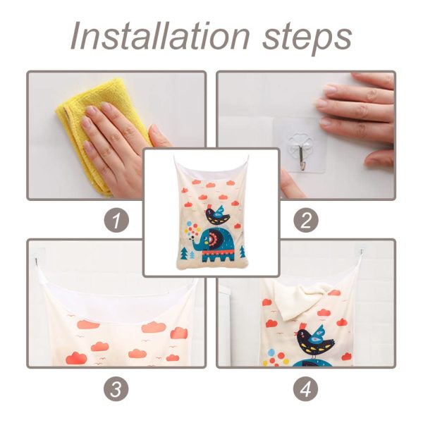 Large Capacity Cartoon Elephant Pattern Hanging Laundry Hamper Storage Bag