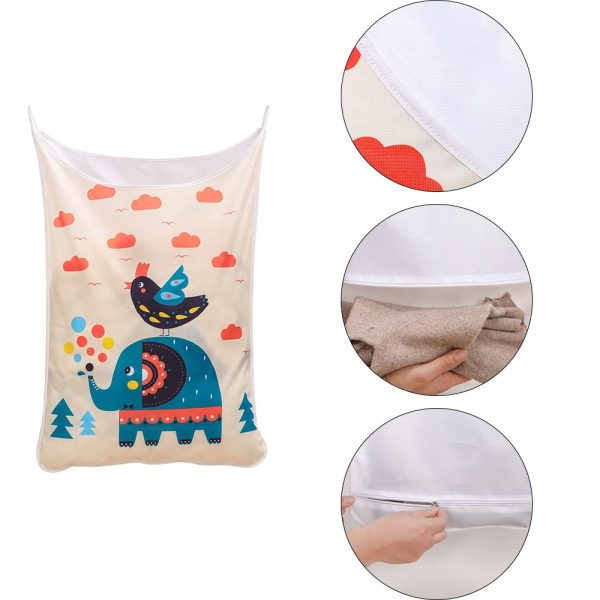Large Capacity Cartoon Elephant Pattern Hanging Laundry Hamper Storage Bag