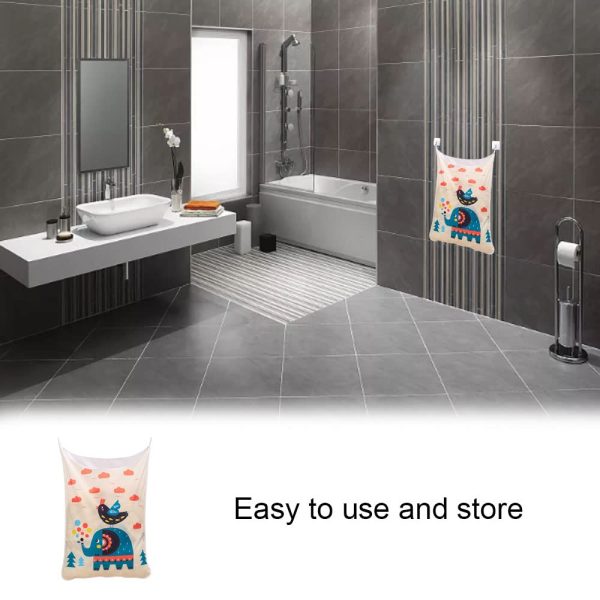 Large Capacity Cartoon Elephant Pattern Hanging Laundry Hamper Storage Bag