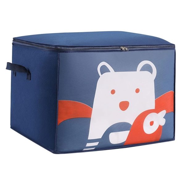 Cartoon Printed Clothing Comforter Navy Blue Bear Storage Box