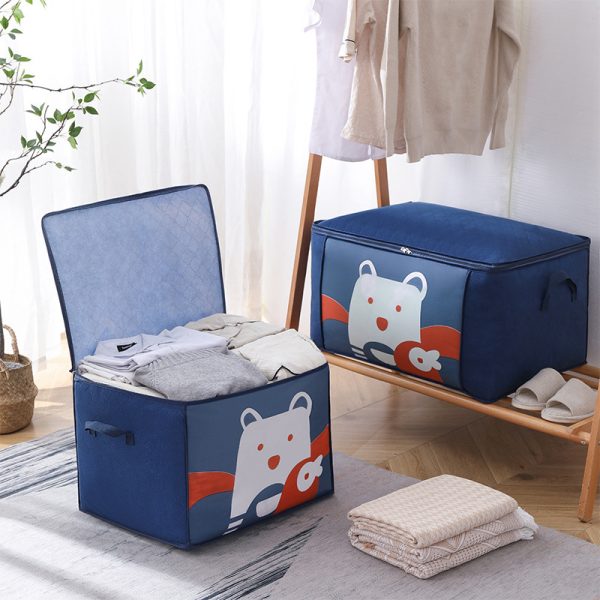 Cartoon Printed Clothing Comforter Navy Blue Bear Storage Box