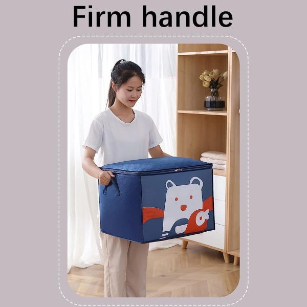 Cartoon Printed Clothing Comforter Navy Blue Bear Storage Box