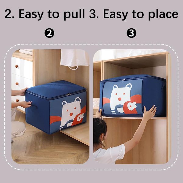 Cartoon Printed Clothing Comforter Navy Blue Bear Storage Box