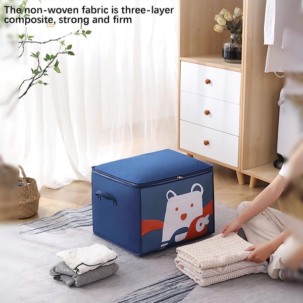 Cartoon Printed Clothing Comforter Navy Blue Bear Storage Box