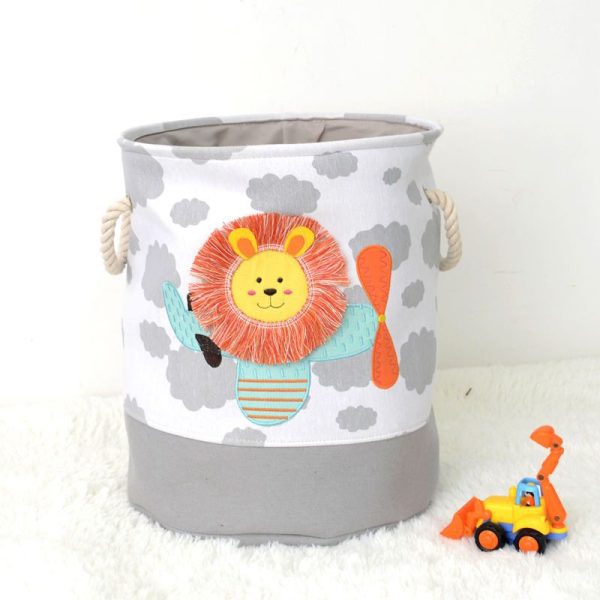 Little Lion Toy Storage Basket - Children's Toy Bin with Diaper Compartment, Cloth Organizer, Cartoon Dirty Laundry Hamper