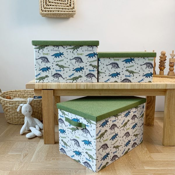 Foldable Toy Storage Box with Lid - Dinosaur Themed Children's Wardrobe Clothing Organizer