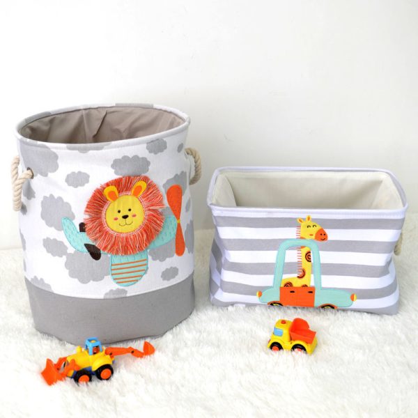 Little Lion Toy Storage Basket - Children's Toy Bin with Diaper Compartment, Cloth Organizer, Cartoon Dirty Laundry Hamper