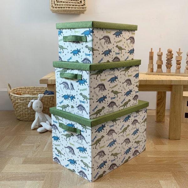 Foldable Toy Storage Box with Lid - Dinosaur Themed Children's Wardrobe Clothing Organizer