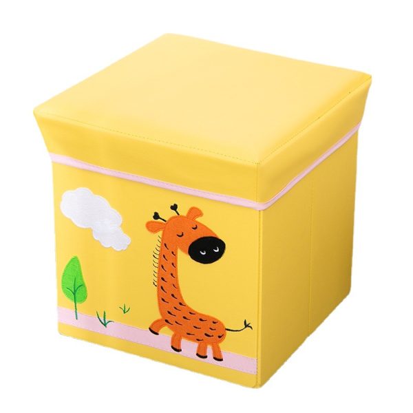 Cartoon Embroidered Leather Storage Box - Kindergarten and Children's Toy Organizer, Dormitory Book and Clothing Organizer with Seating