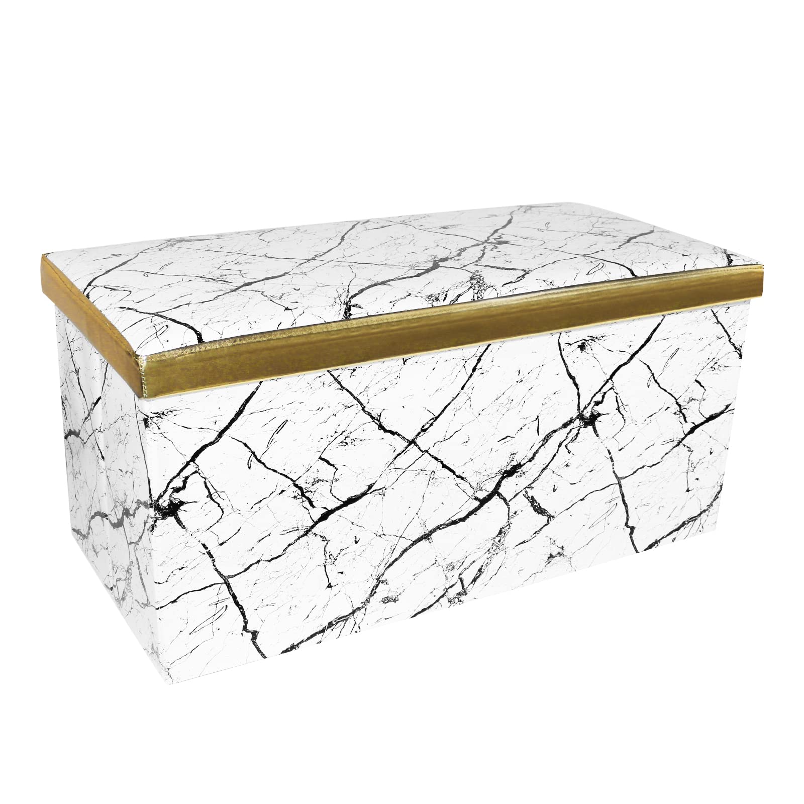 Folding Storage Ottoman Bench Faux Leather