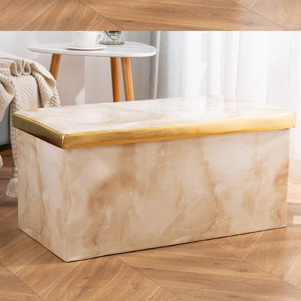 Folding Storage Ottoman Bench Faux Leather