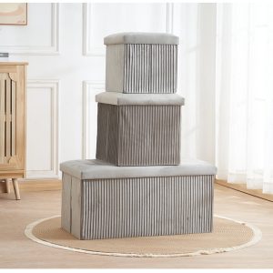 Folding Storage Velvet Ottoman Bench