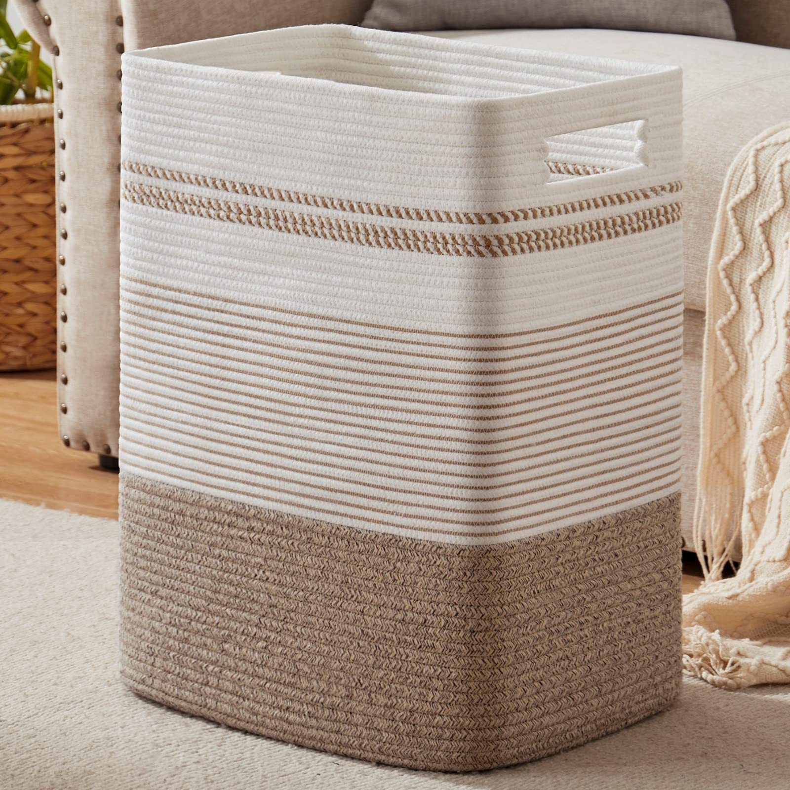 Large Woven Rope Tall Laundry Basket