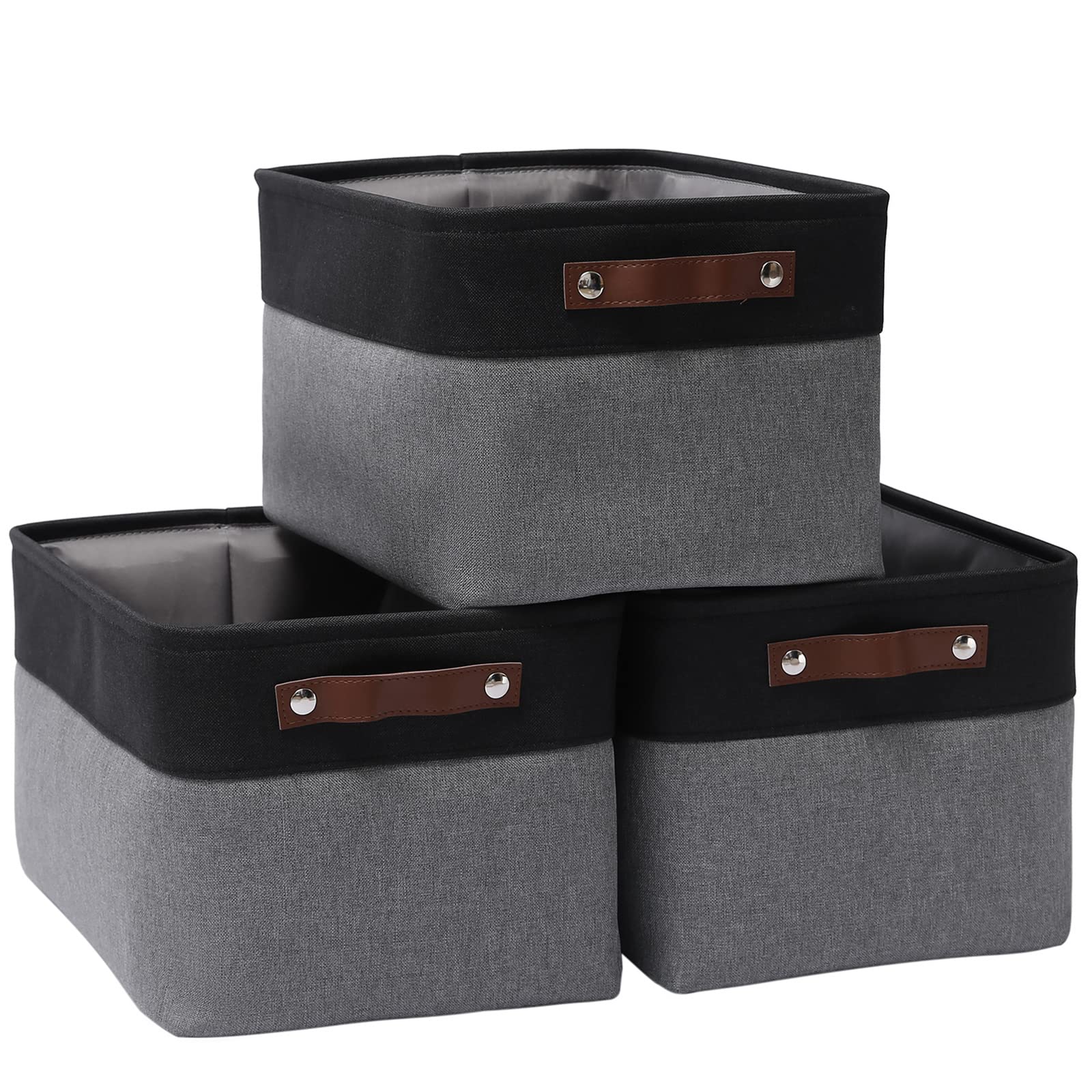 3 Pack Large Foldable Fabric Storage Haundry Baskets