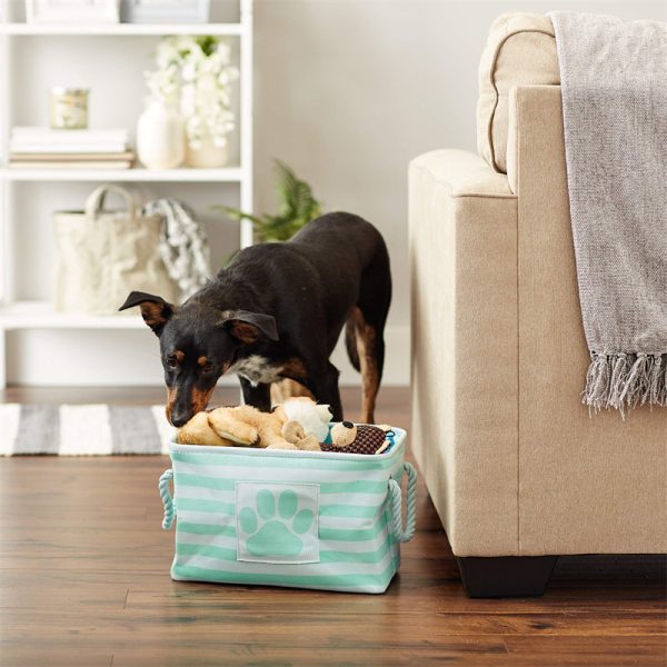 Small Rectangle Pet Striped Paw Laundry Basket