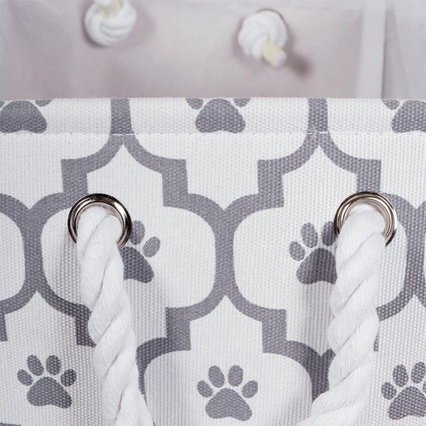 Small Round Bone Lattice Paw Print Laundry Basket