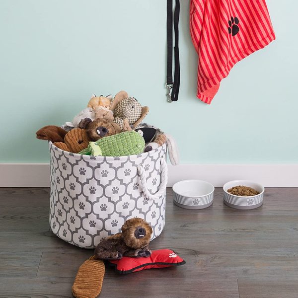 Small Round Bone Lattice Paw Print Laundry Basket