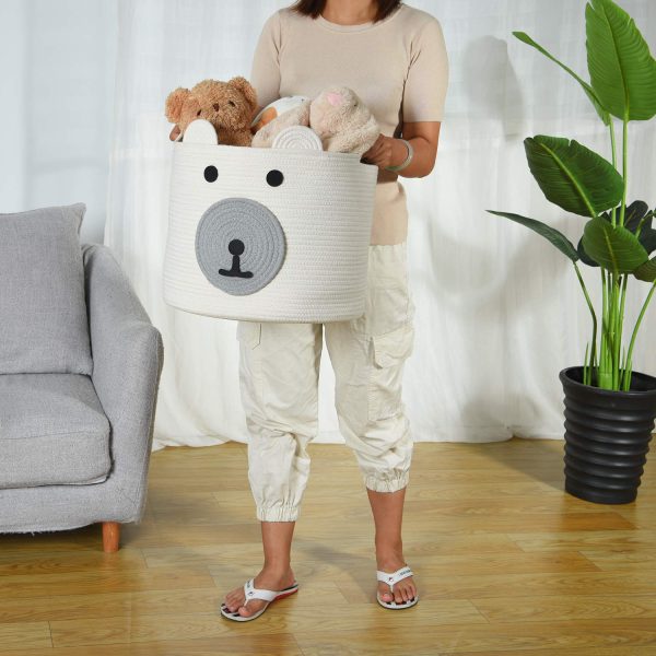 Cute Bear Design Cotton Rope Storage Laundry Basket
