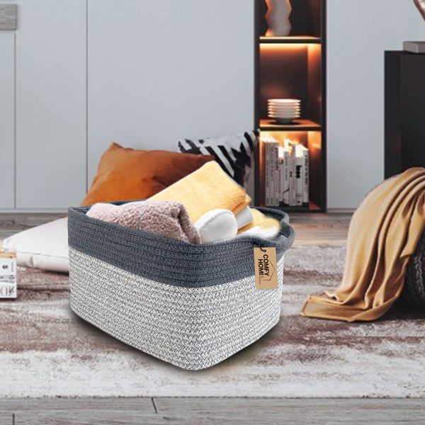 Medium Rectangle Soft Cotton Rope Laundry Basket