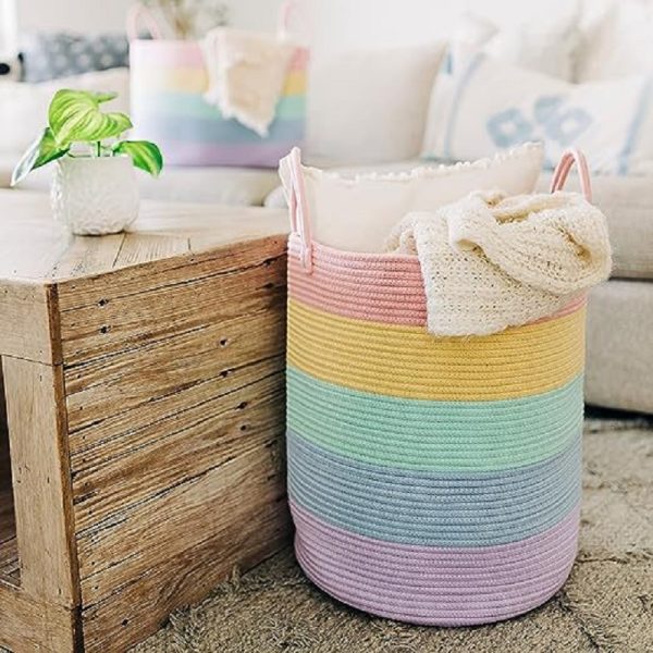 Rainbow Cotton Rope Laundry Basket