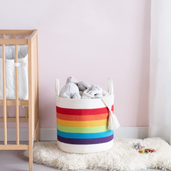 Rainbow Cotton Rope Woven Storage Laundry Basket