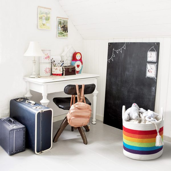 Rainbow Cotton Rope Woven Storage Laundry Basket
