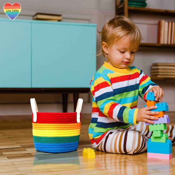 3 Pack Rainbow Cotton Woven Storage Baskets