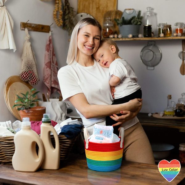 3 Pack Rainbow Cotton Woven Storage Baskets