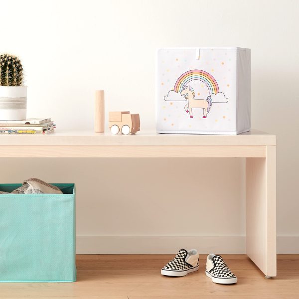 6 Pack Collapsible Fabric Unicorns Rainbows Storage Laundry Basket