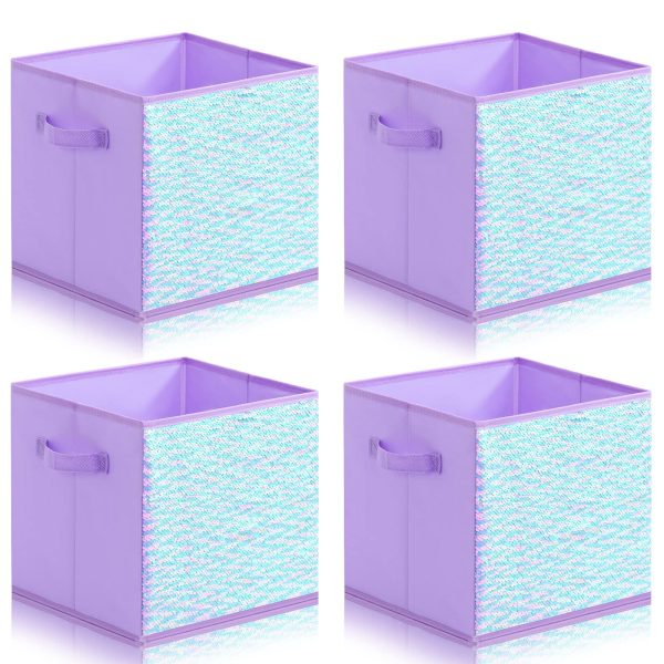 4Pcs Foldable Sequin Storage Laundry Baskets