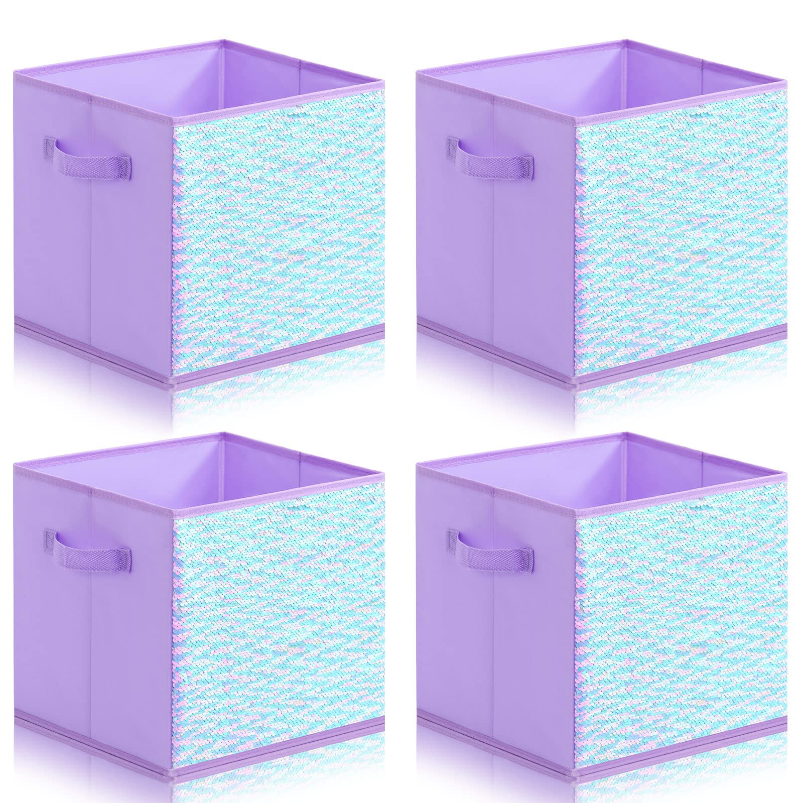 4Pcs Foldable Sequin Storage Laundry Baskets